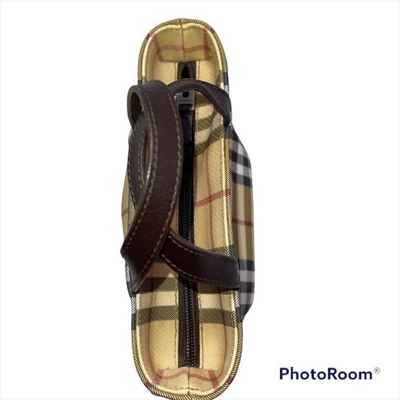 BURBERRY Mini Handbag Coated Canvas Classic Tan Check Leather Handles AUTHENTIC - Picture 6 of 11